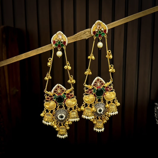 Nemat Kashmiri Brass Ghungroo Earrings - Green