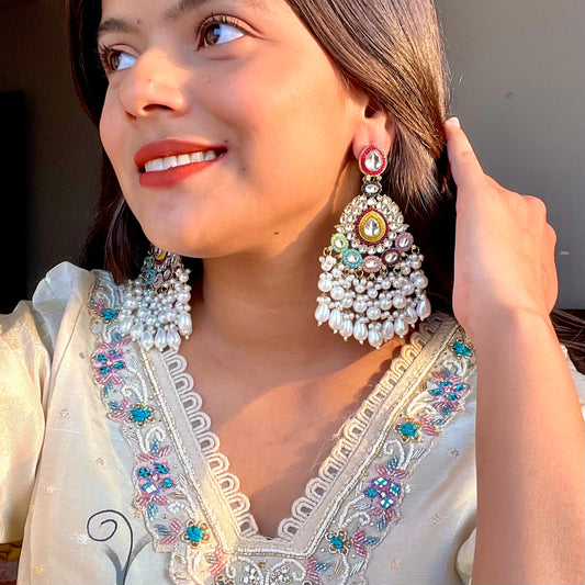 Zahira Jadau Chandbali Earrings- Multi