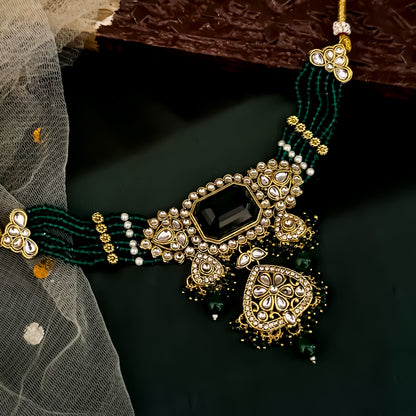 Shriya Kundan Choker Necklace Set - Green