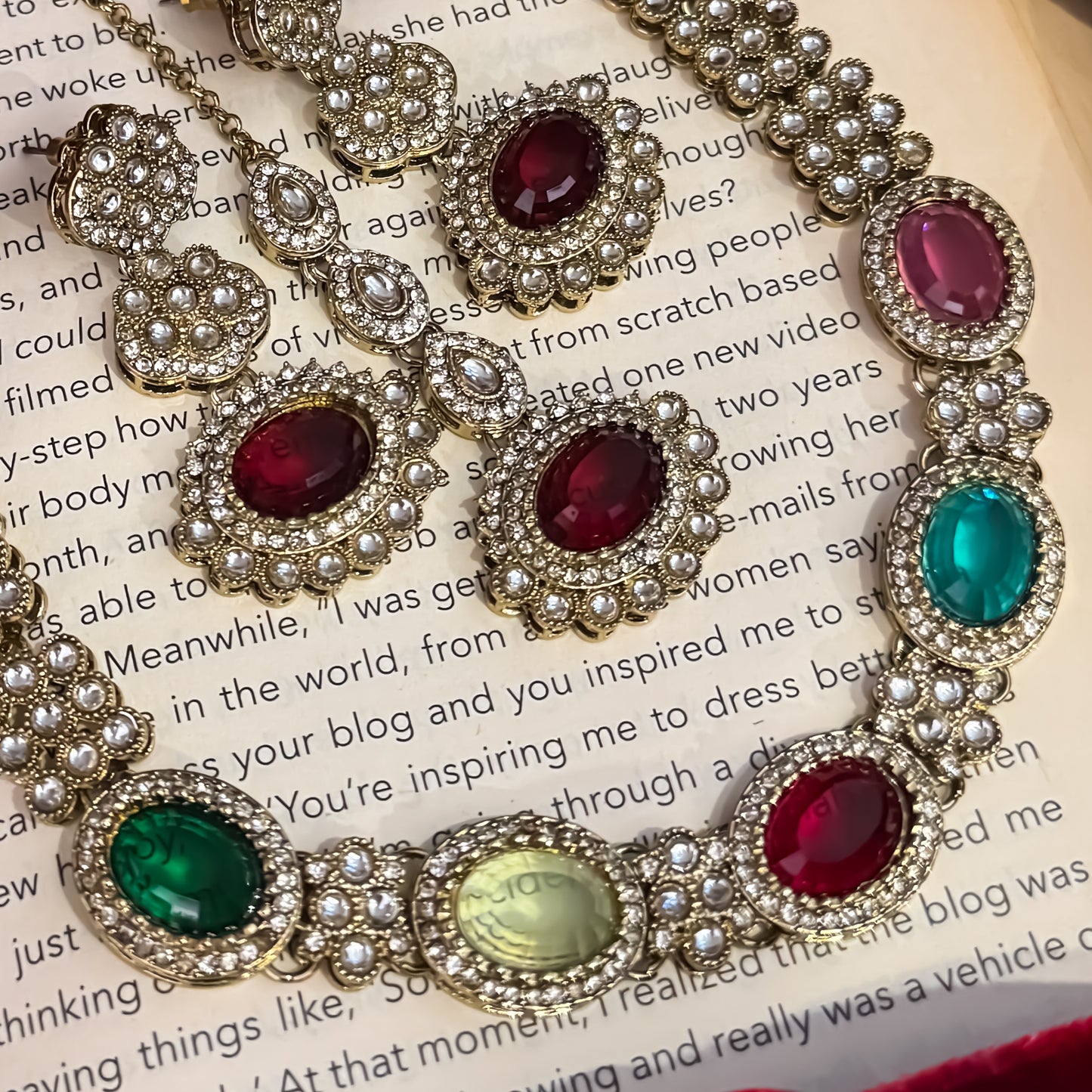 Ishkara AD Polki Look Alike Necklace Set - Multi
