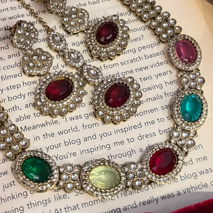 Ishkara AD Polki Look Alike Necklace Set - Multi