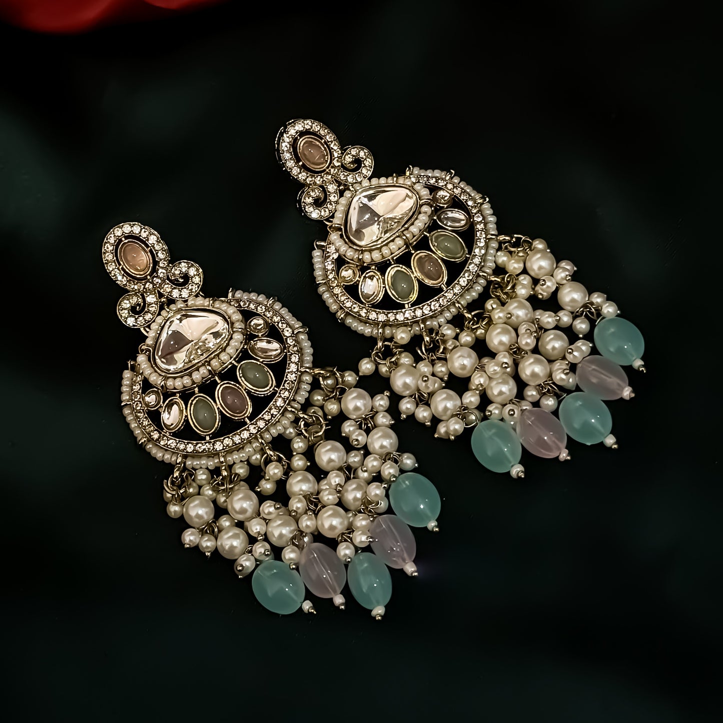 Lavya Pearl Premium Necklace Set - Pastel Pink & Pastel Green