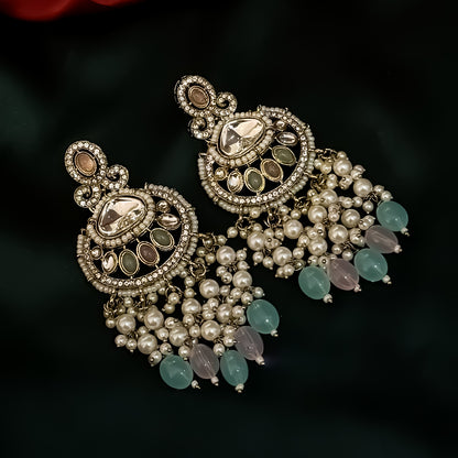 Lavya Pearl Premium Necklace Set - Pastel Pink & Pastel Green