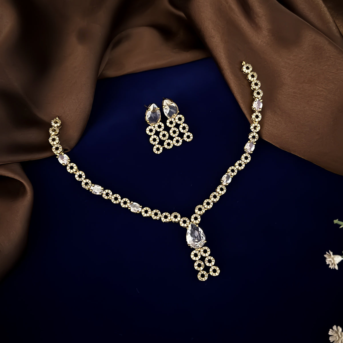 Golden Eden American Diamond Necklace Set