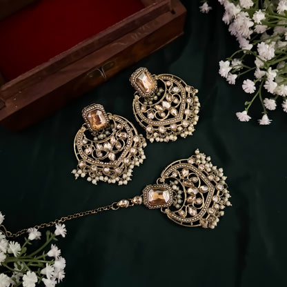 Miraj Jadau Reverse AD Necklace Set - Golden
