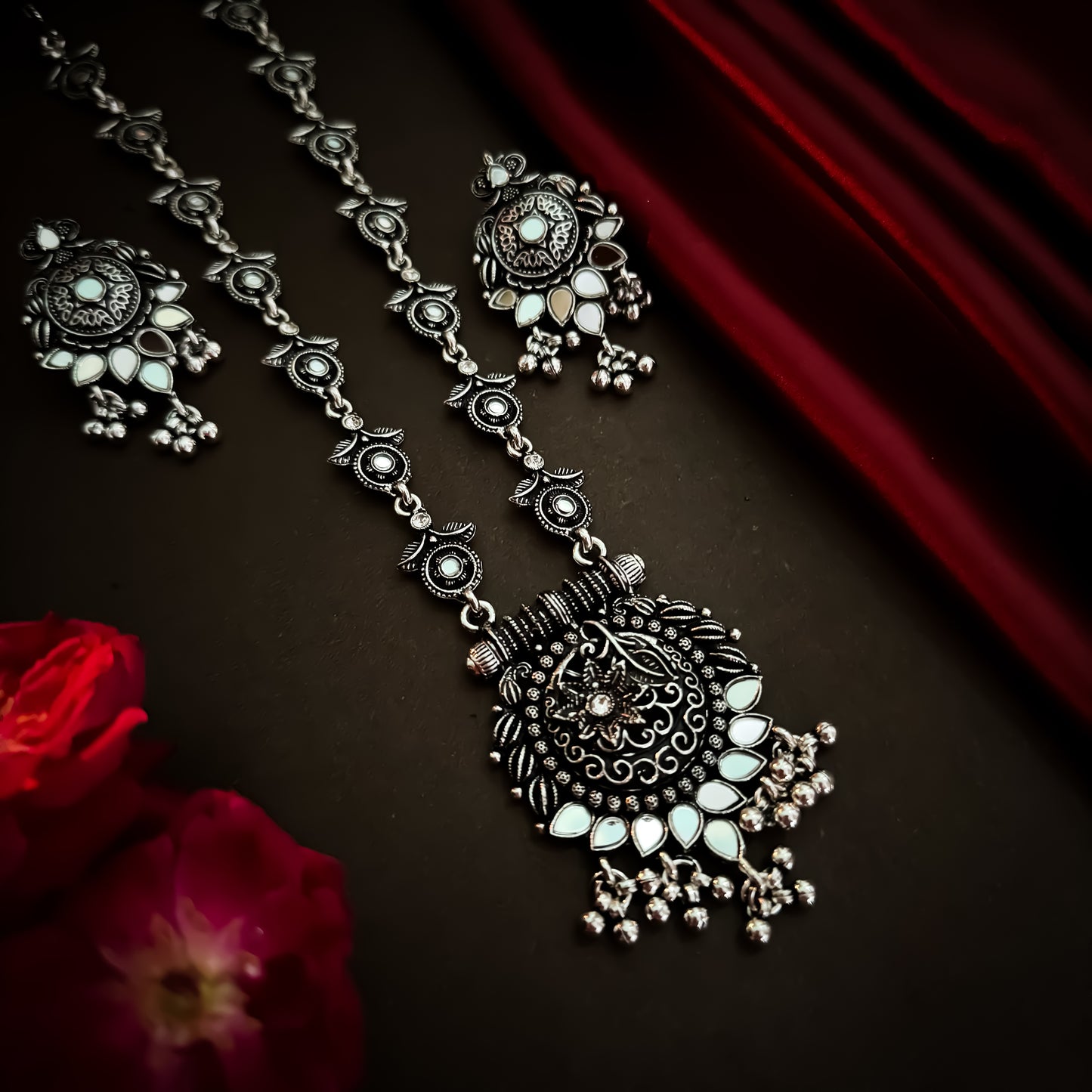 Gulaba Mirror Long Necklace Set
