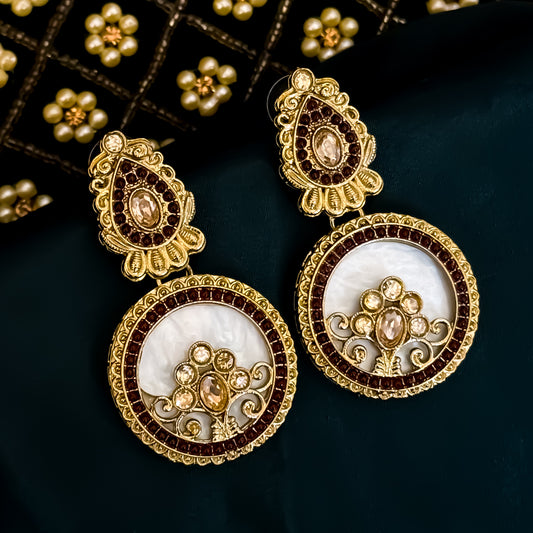 Itika Jadau MOP Chandbali Earrings - Maroon