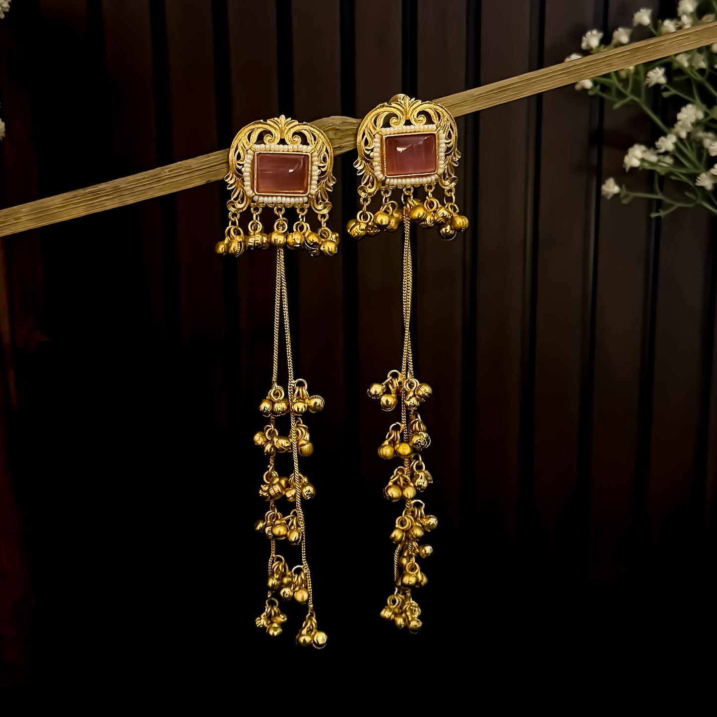 Romika Dehjoor Kashmiri Ghunghroo Earrings - Pastel Pink