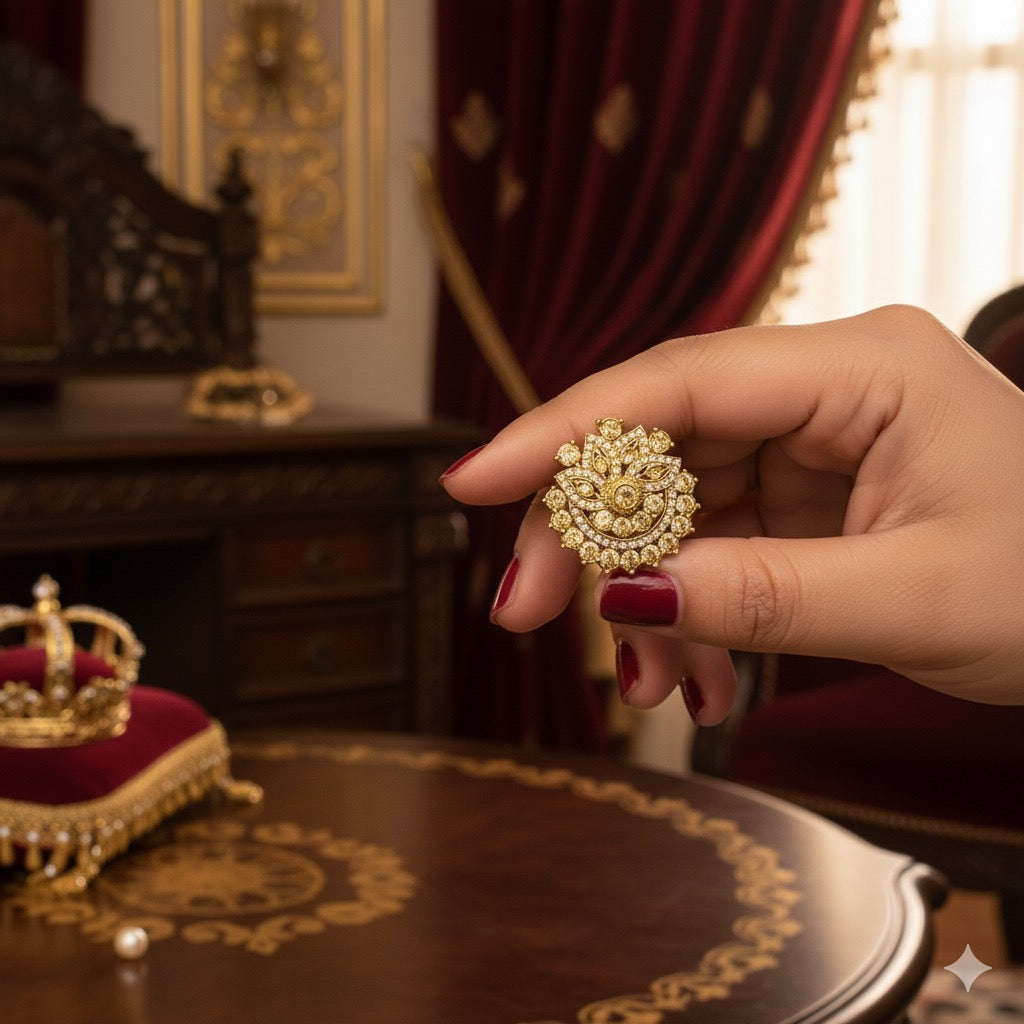 Aahira Jadau Adjustable Ring - Golden