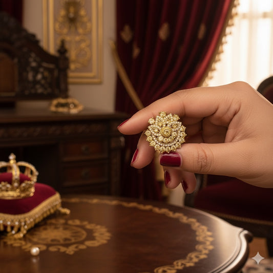 Aahira Jadau Adjustable Ring - Golden