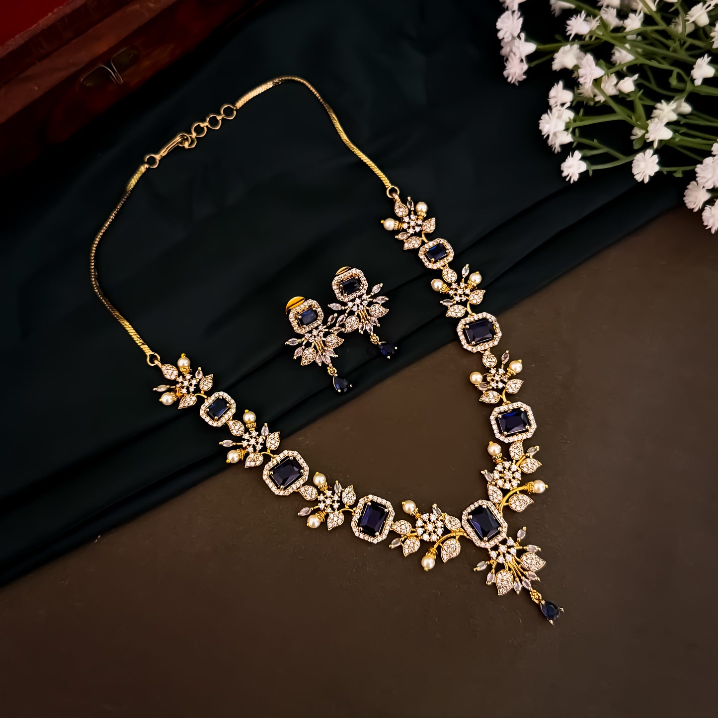 Shreshtha AD Necklace Set - Blue