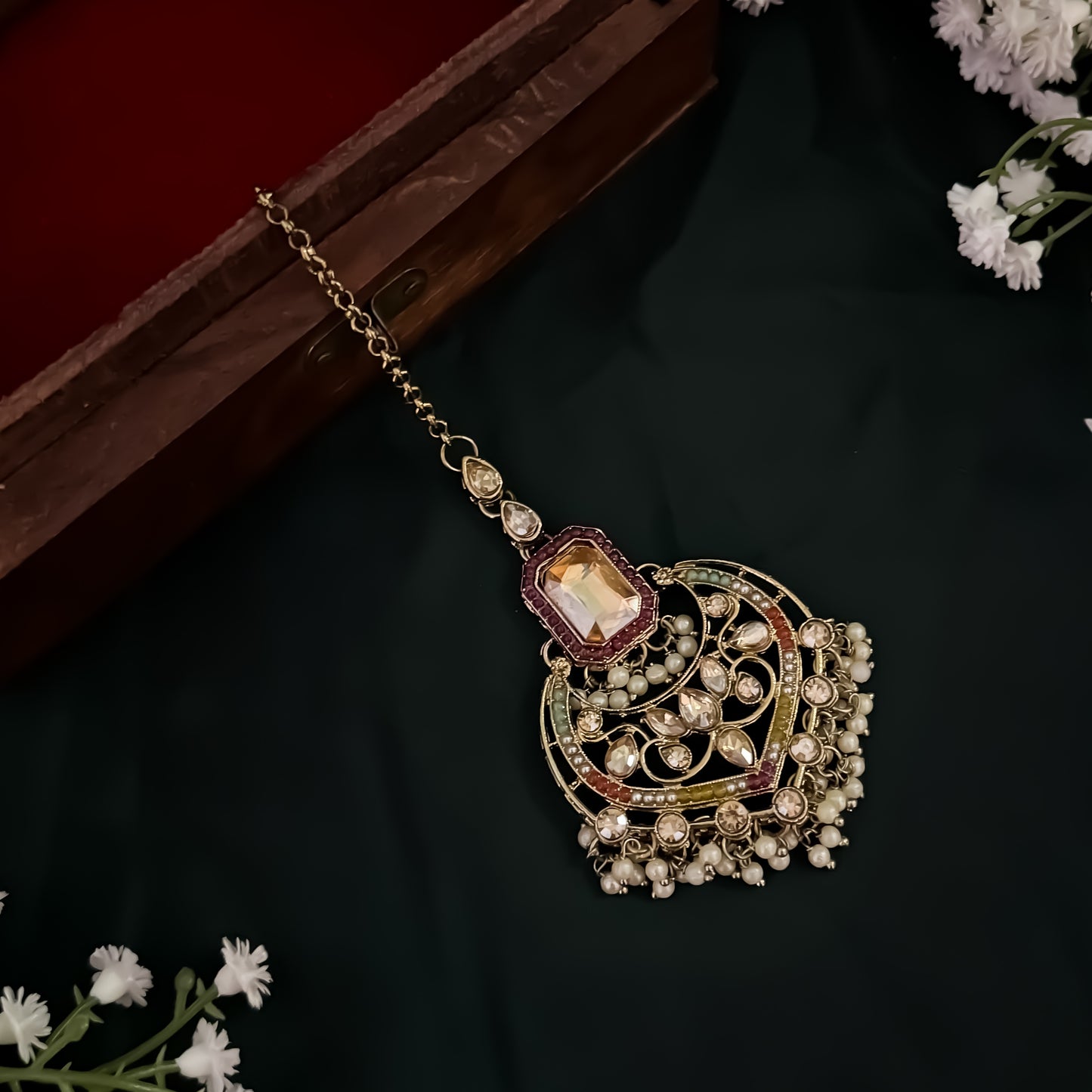 Miraj Jadau Reverse AD Necklace Set - Multi