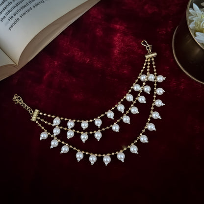 Ishana 3 Layer Pearl Detachable Earchains - Golden