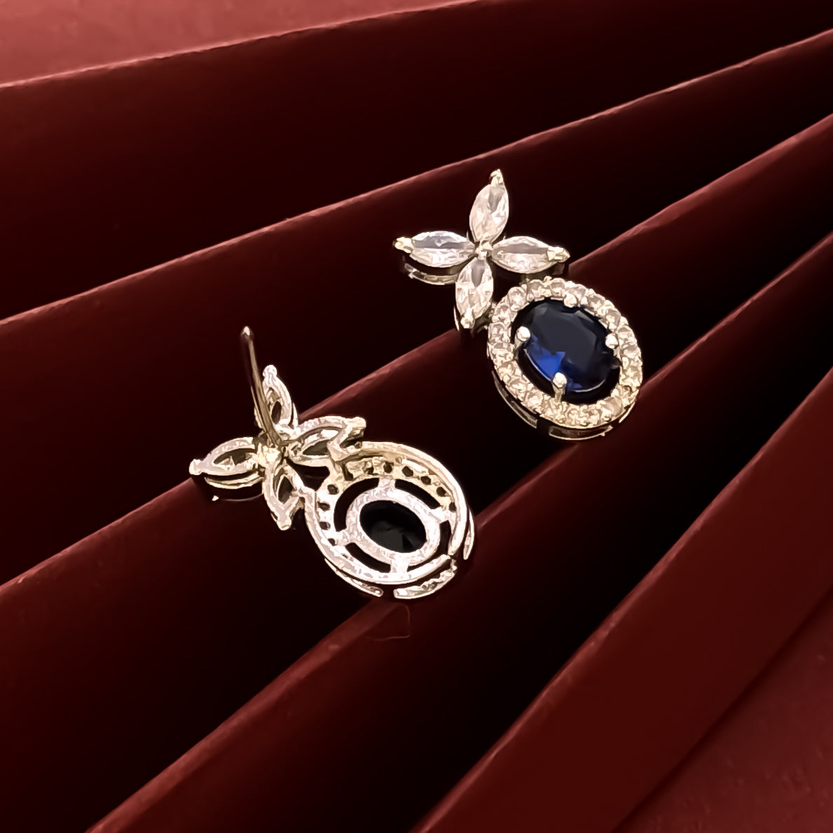 Grace American Diamond Stud Earrings - Royal Blue