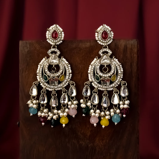 Athiya Kundan Pearl Premium Chandbali Earrings - Multi