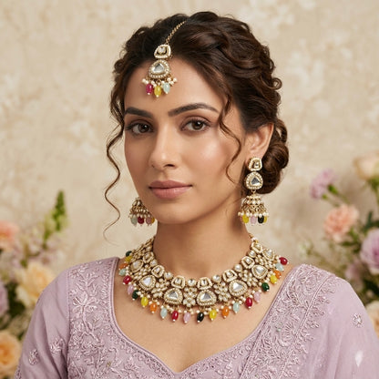 Ramsha Royal Kundan Necklace Set - Multi