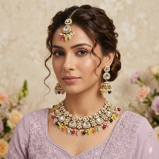 Ramsha Royal Kundan Necklace Set - Multi