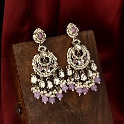 Athiya Kundan Pearl Premium Chandbali Earrings - Lavender