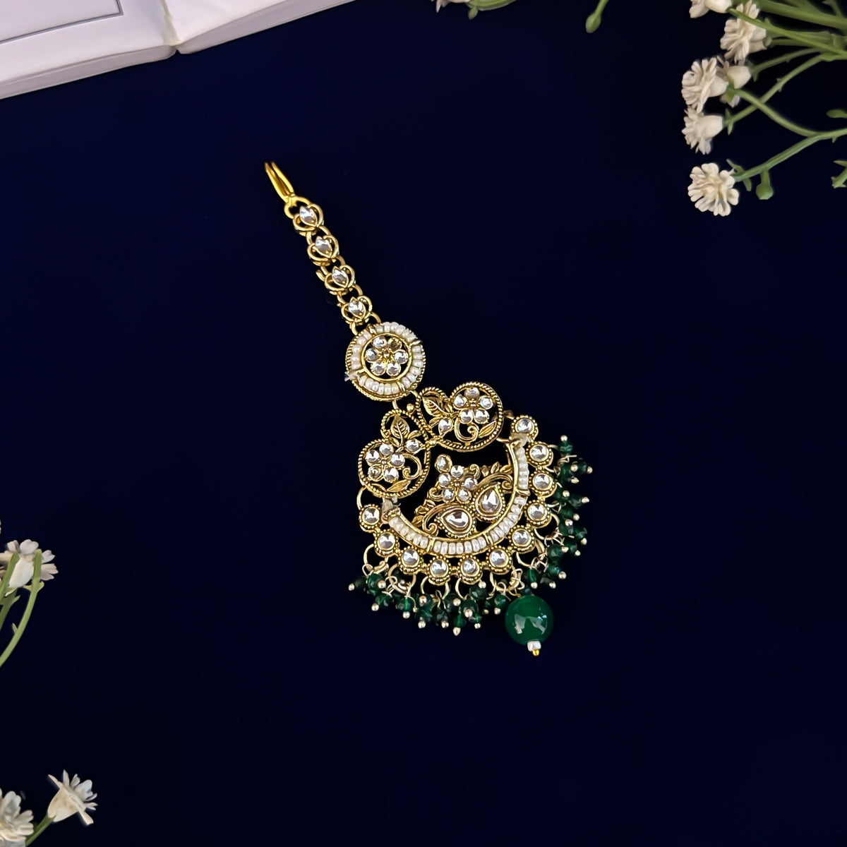 Green Hridya Premium Kundan Necklace Set