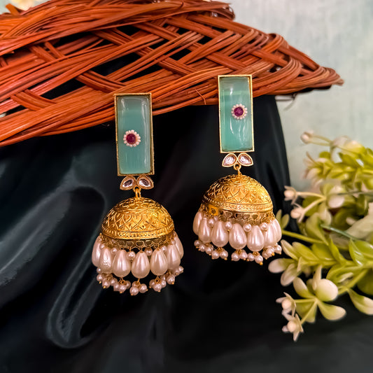 Veena Brass Monalisa Stone Jhumka Earrings