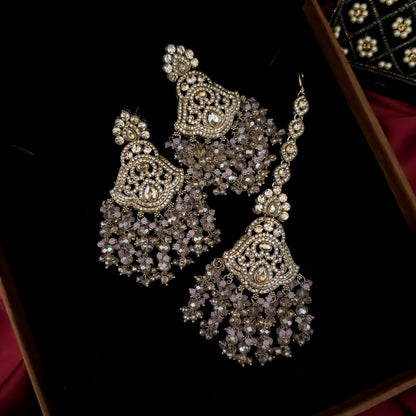 Madiha Premium Reverse AD Necklace Set - Pastel Pink