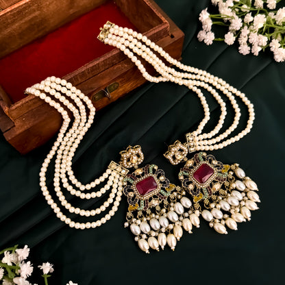 Jodha Jadau Reverse AD Necklace Set with Sahara Earrings & Teeka - Multi