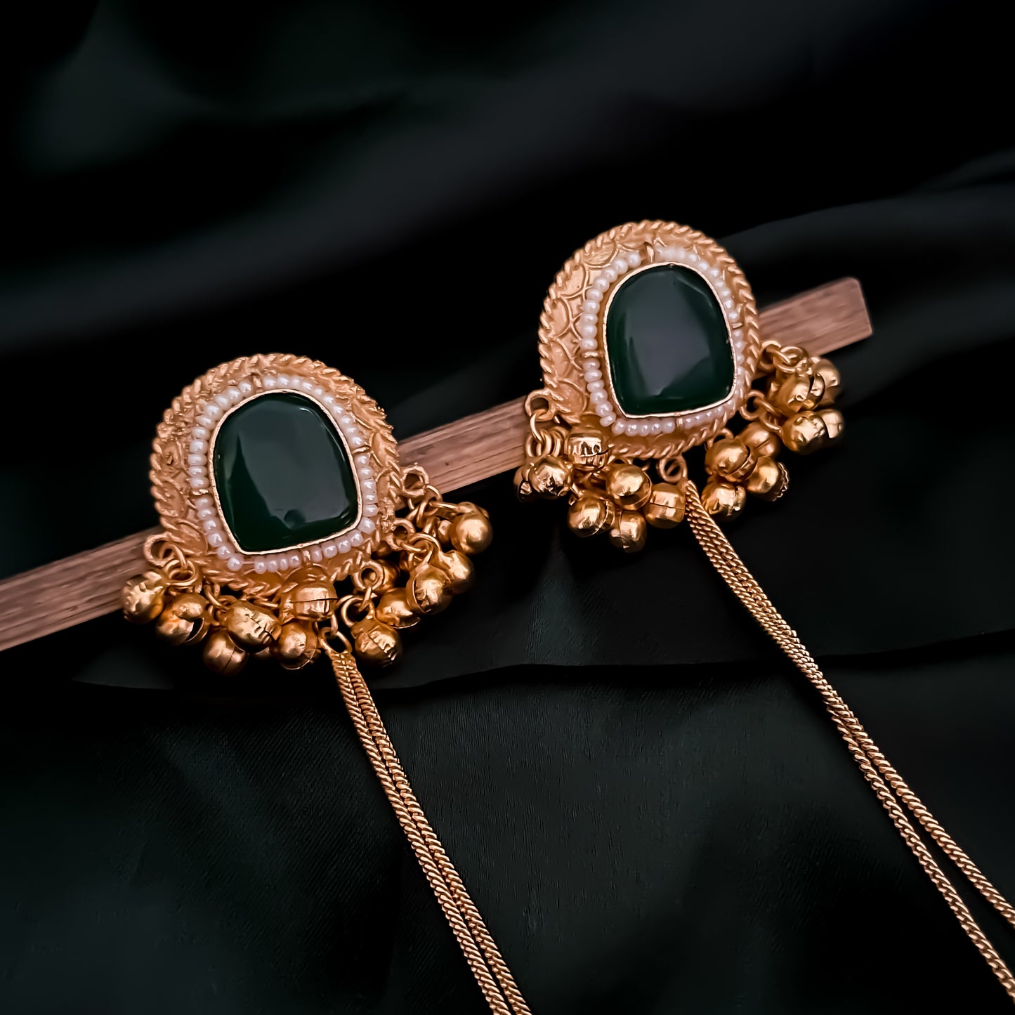 Kesari Premium Kashmiri Brass Dejhoor Ghungroo Earrings - Golden & Green