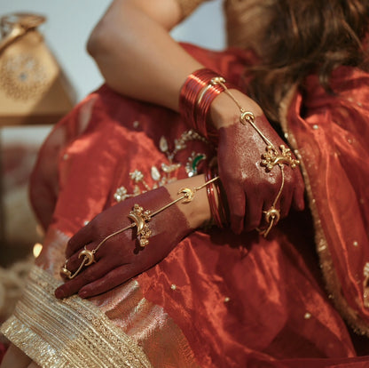 Moon Kashmiri Adjustable Brass Golden Haathphool (Pair) (As Worn By Actress Ishita Dutta)