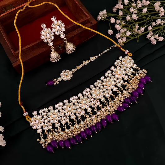Antara Dabi Kundan Neckalce set - Purple