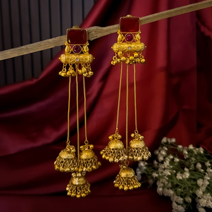 Pranjal Kashmiri Brass Dejhoor Jhumka Ghungroo Earrings - Maroon