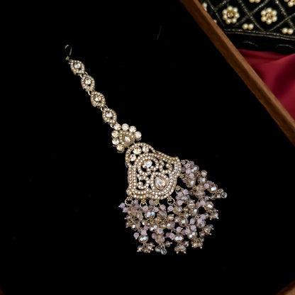 Madiha Premium Reverse AD Necklace Set - Pastel Pink