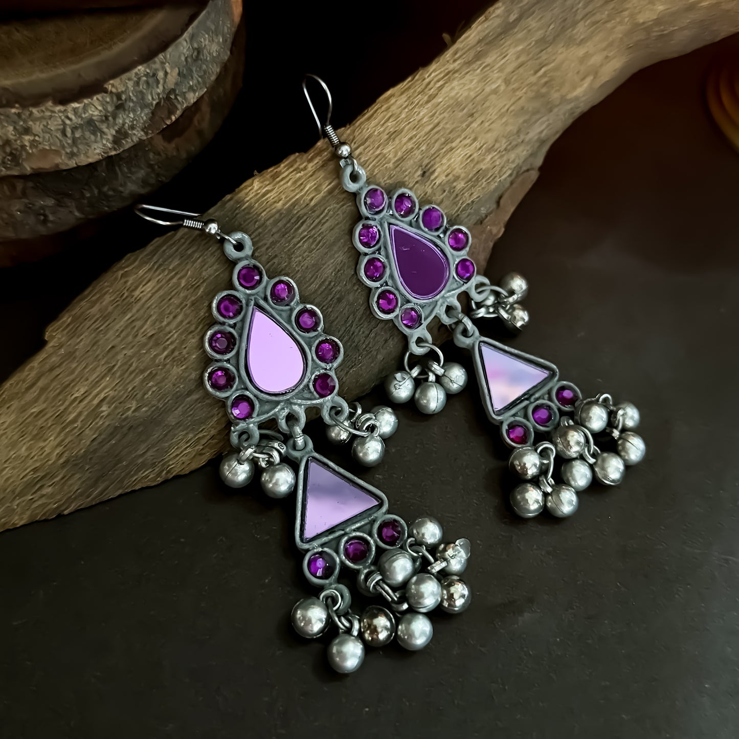 Chandrika Vintage Afghani Earrings - Purple