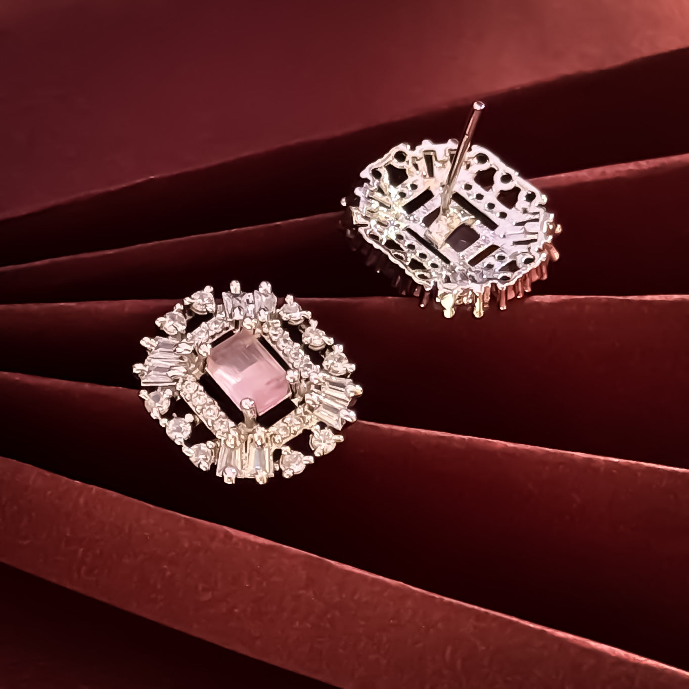 Anastasia American Diamond Silver Stud Earrings - Pastel Pink