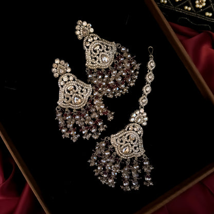 Madiha Premium Reverse AD Necklace Set - Maroon