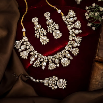 Jehana Premium Polki Lookalike Necklace Set - Golden