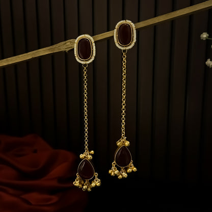 Nia Premium Kashmiri Brass Dejhoor Earrings - Maroon