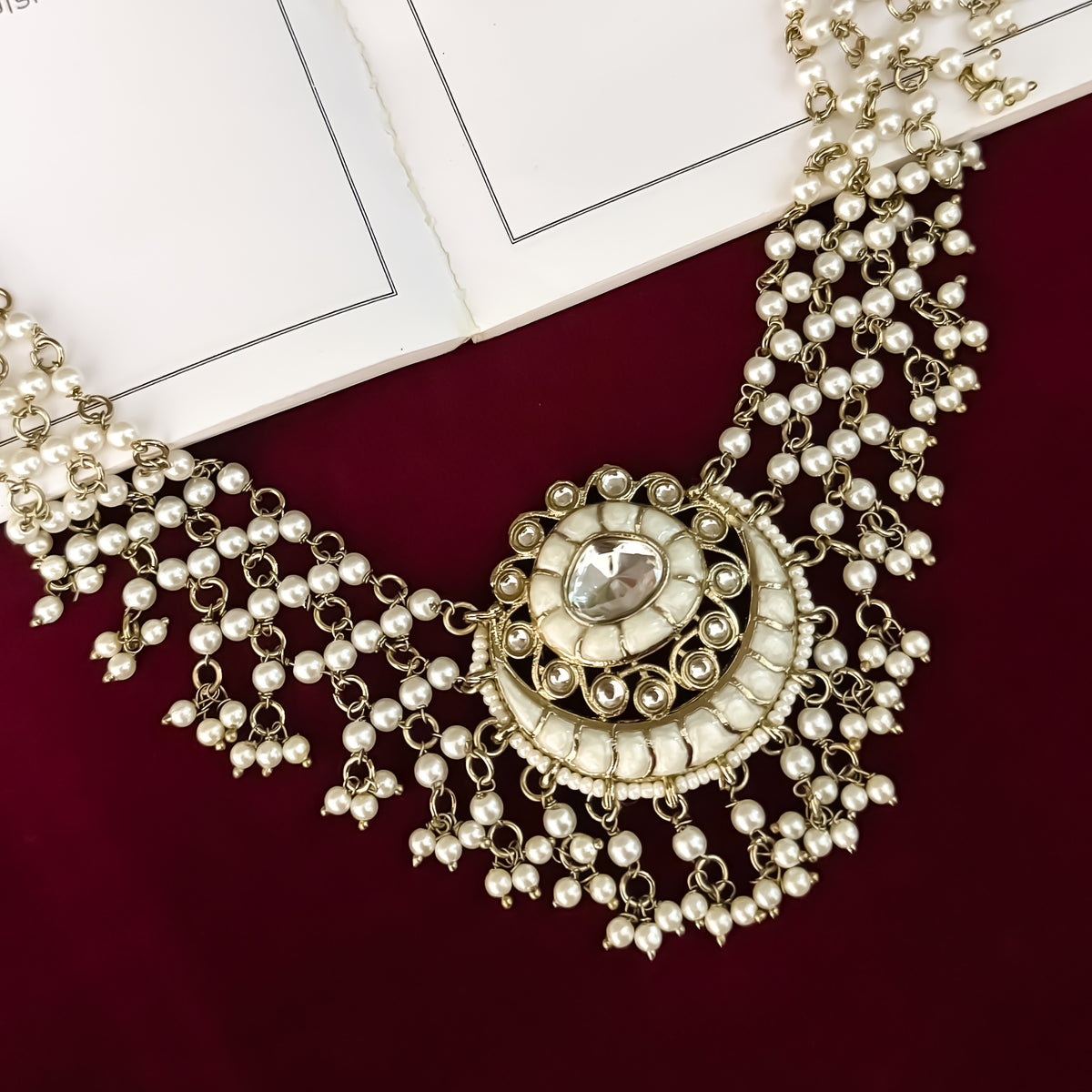 Golden Sanidhya Intricate Pearl Work Necklace set