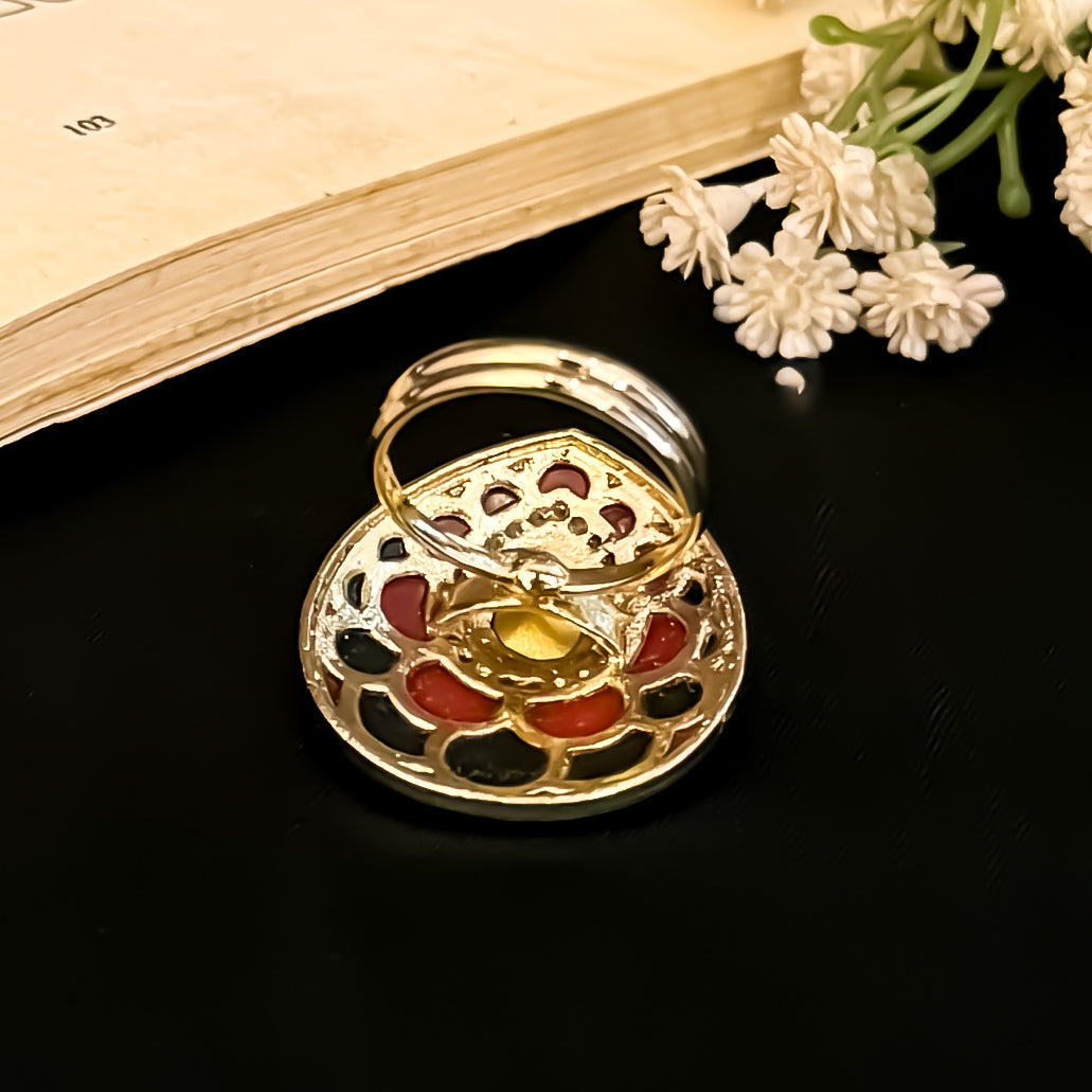 Revati Premium Meenakari Adjustable Ring - Pink & Green