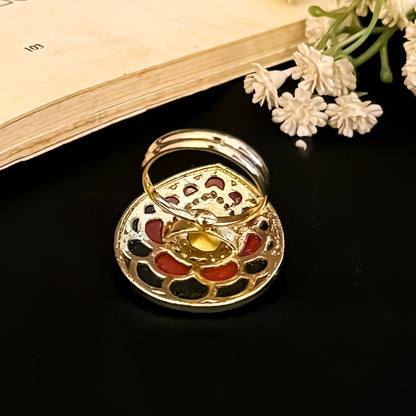 Revati Premium Meenakari Adjustable Ring - Pink & Green