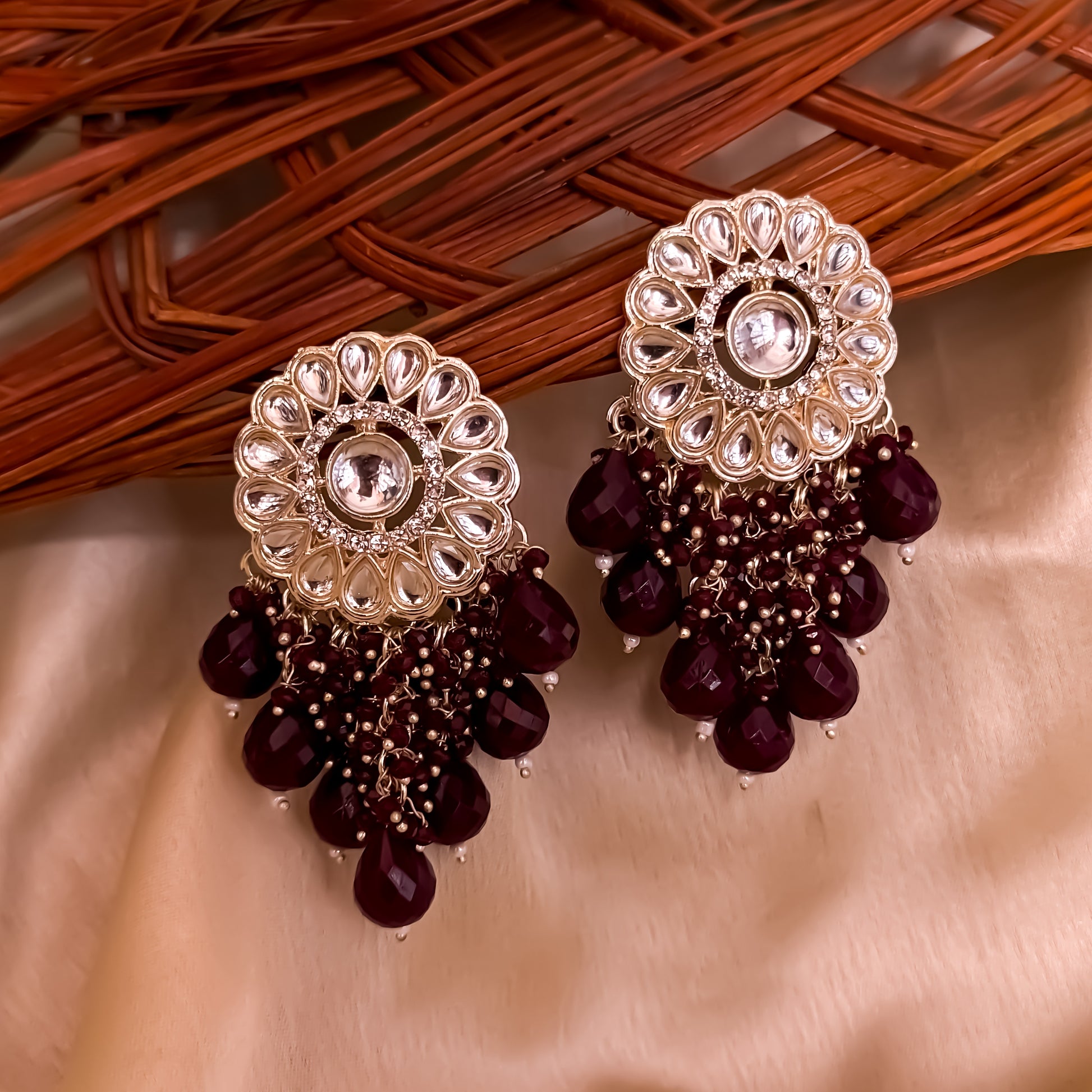Myra Kundan Chandbali Earrings - Maroon