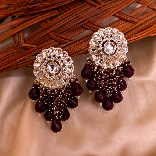 Myra Kundan Chandbali Earrings - Maroon
