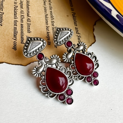 Gazal SLA Brass Earrings - Maroon