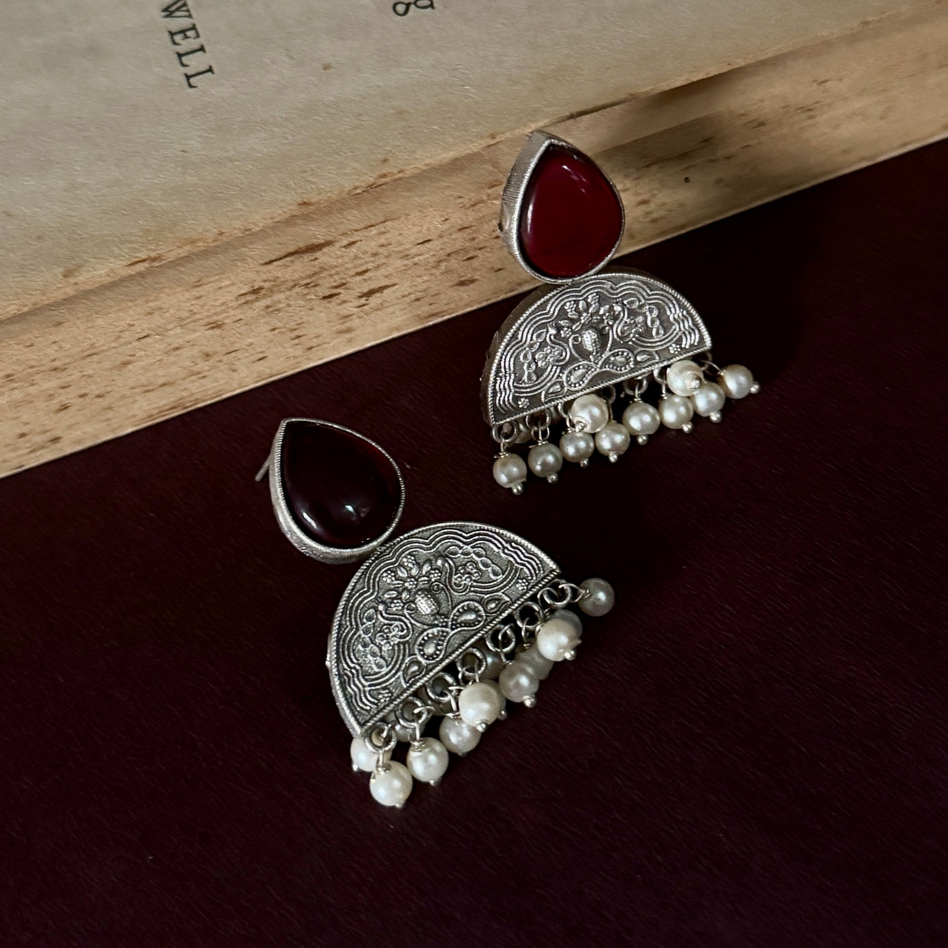 Monalisa SLA Brass Chandbali Earrings - Maroon