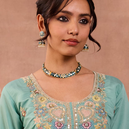 Ridhima Meenakari Hasli Necklace Set - Peacock Blue