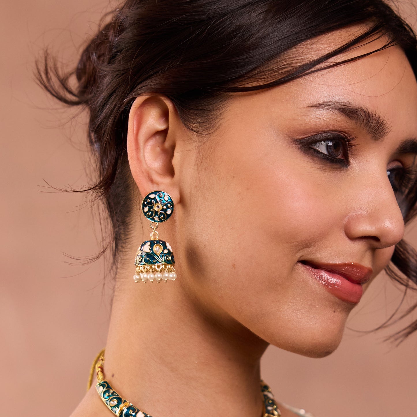 Ridhima Meenakari Hasli Necklace Set - Peacock Blue