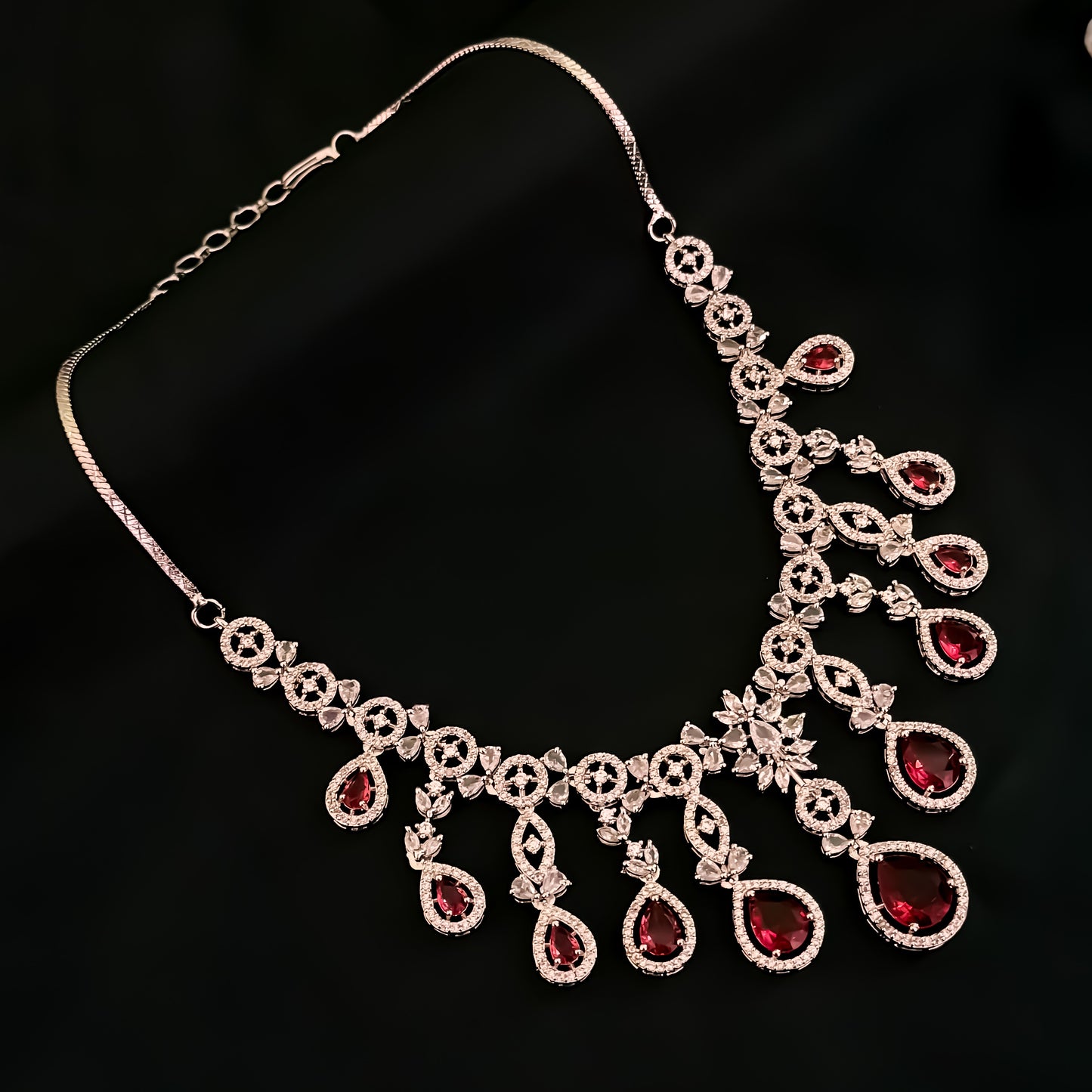 Miren American Diamond Necklace Set - Ruby Red