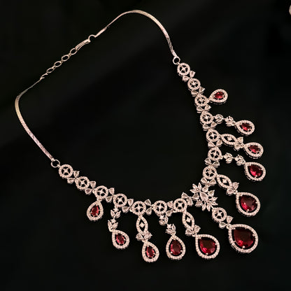 Miren American Diamond Necklace Set - Ruby Red