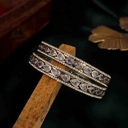 Ashna Premium AD Polki Bangles Golden (Set of 2)