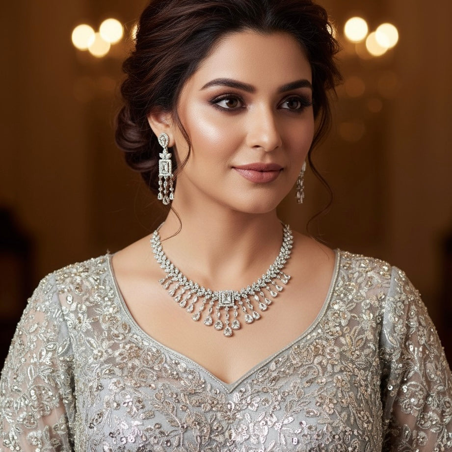 Nitara AD Necklace Set - Crystal White