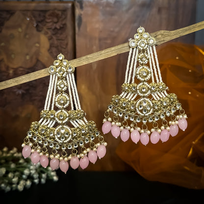 Pastel Pink Kinza Kundan Pearl Chandbali Earrings